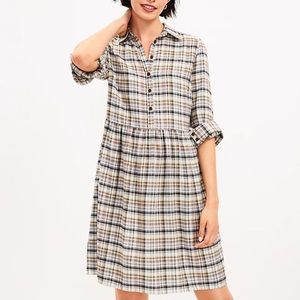 Loft Plaid Flannel Swing Shirt Dress in Winter Frost - M